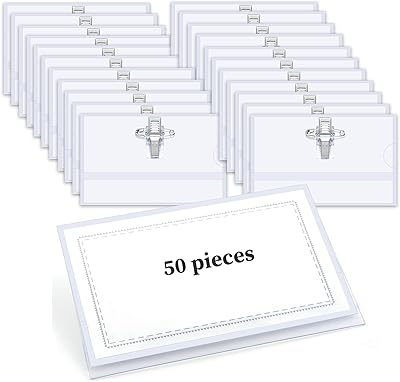 50pcs badges nominatifs avec clip et épingle, porte-badge nominatif en plastique transparent, badge