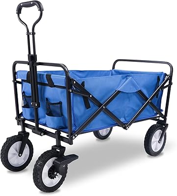 Brouette de jardin pliante avec manche télescopique, roues 360 degrés et frein 85