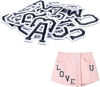 Patchs lettres delfino 52 pièces patchs alphabet blancs avec adhésif thermocollant brodé a-z