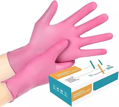 Gants jetables en nitrile pur rose (taille m) 100 pièces/boîte sans poudre