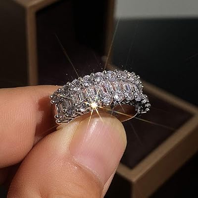 Bague de fiançailles princesse à deux rangées en argent sterling 925 pour femme