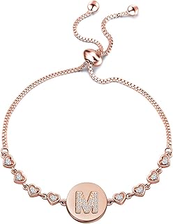 Bracelet avec lettre initiale en or rose, bracelet réglable, chaîne, bijoux personnalisés
