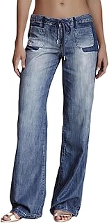 Jean pour femme avec cordon de serrage, taille basse, poche plaquée, jean évasé
