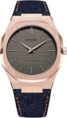 Montre à quartz ultra fine pour homme, cadran gris foncé, utdj03, or rose
