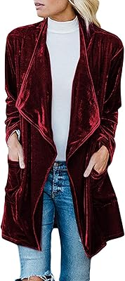 Veste femme à manches longues en velours uni, ouverte sur le devant