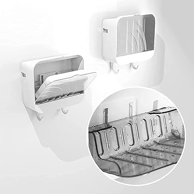 Alykdon porte-savon de douche avec couvercle 2 crochets mural étanche pour salle