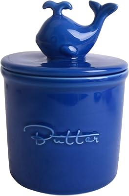 Beurrier en poterie française vencer - beurre mou frais, tartinable sans réfrigération, bleu