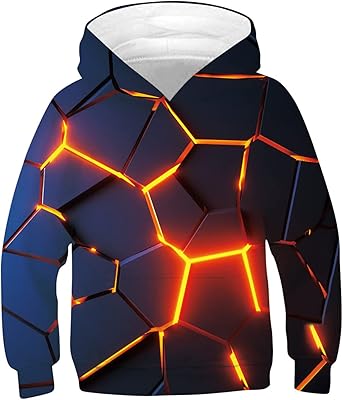 Sweat à capuche pour garçons et filles avec impression 3d, décontracté avec poche