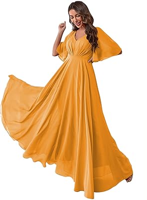 Robe de soirée longue formelle pour femme, manches chauve-souris en mousseline de soie