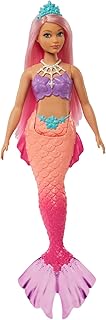 Poupée barbie curvy mermaid de dreamtopia, cheveux roses avec queue de sirène rose