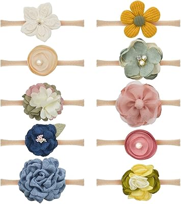 Castowave 10 pièces bandeaux à fleurs pour filles élastique en nylon