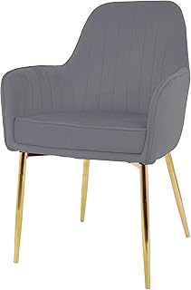 Chaise de salle à manger avec bras en velours et pieds dorés