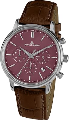 Montre à quartz analogique jacques lemans avec bracelet en cuir pour homme 1-209e