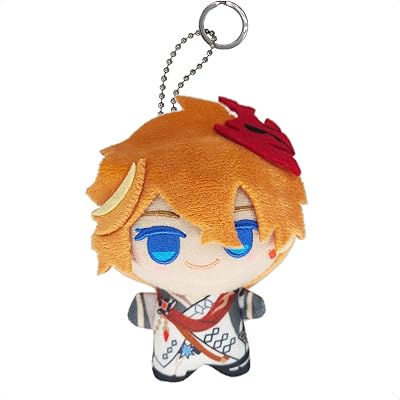 Genshin impact colea mini peluche - tartaglia (4 pouces), porte-clés animé en peluche