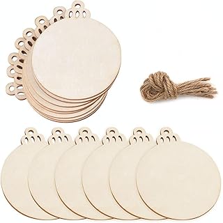 50pcs cercles en bois pour l'artisanat tranches de disques ronds 35" avec trous