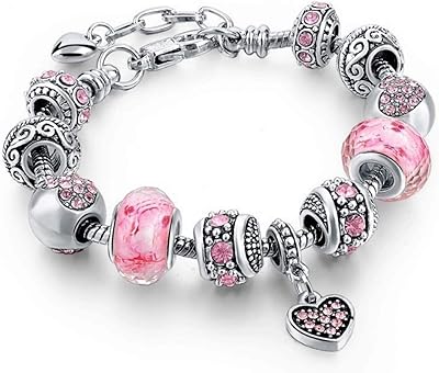 Ensemble de bracelets à pendentif plaqué argent en forme de cœurs roses, cadeaux