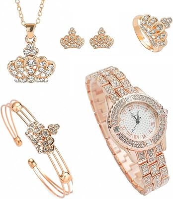 Coffret cadeau de luxe en cristal pour femmes, montre-bracelet, collier, boucles d'oreilles, bague