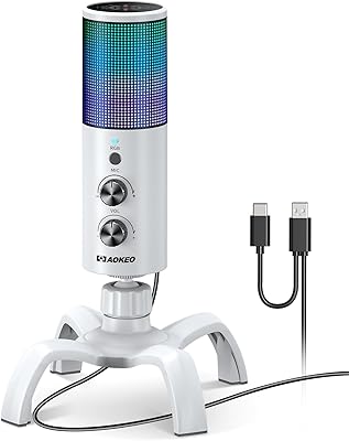 Microphone de jeu usb, microphone à condensateur oq pc avec gain, lumière rvb