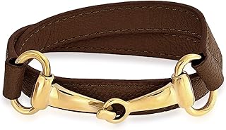 Bracelet en cuir équestre pour femme et adolescente, plaqué or 14 carats, argent