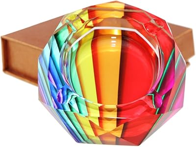 Apol magnifique cendrier octogonal en verre cristal avec couvercle de 3,7 pouces, porte-cigarette en frêne pour la maison, le bureau, décoration de table, cadeau du père (arc-en-ciel). La marketplace qui fait du bien à votre budget : Diaytar
