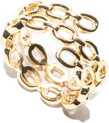 Bague chaîne double couche réglable couleur or taille unique pour femme, métal