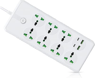 Rallonge d'alimentation universelle elonsee 5 m avec usb c, multiprise avec 7 prises