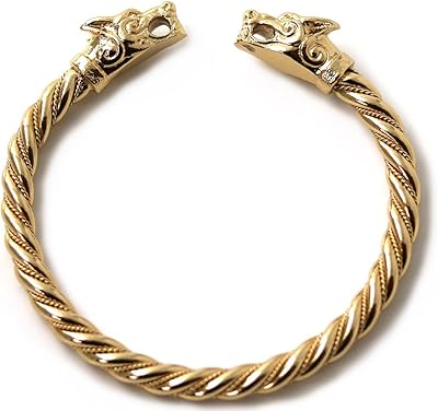 Bronze nordique viking fenrir tête de loup câble torsadé bracelet manchette