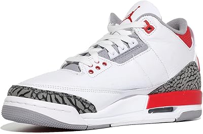 Chaussures rétro jordan 3 pour grands enfants, rouge feu, blanc, rouge feu