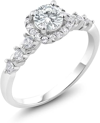 Bague de fiançailles ronde en argent sterling 925 avec moissanite blanche de 5