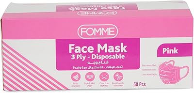 Masque jetable fomi - rose, 3 couches, paquet de 50