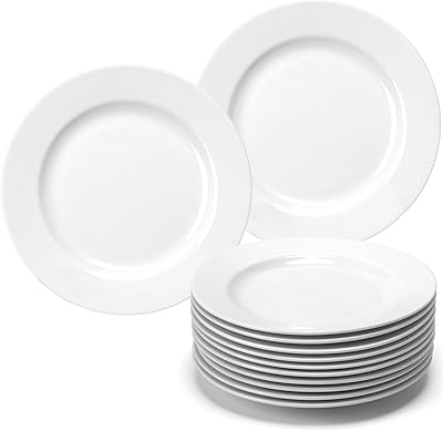Ensemble d'assiettes à dîner en porcelaine blanche amomile de 12, assiette de service