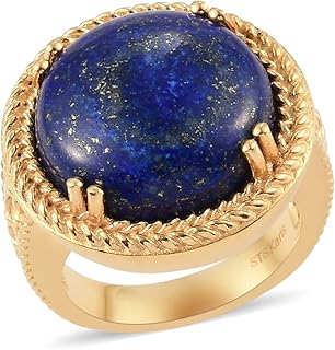 Bague solitaire ronde en lapis-lazuli plaquée ionique en or jaune 18 carats