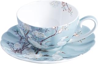 Tasse à café en porcelaine fine bleue de 8 oz avec soucoupe