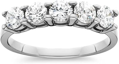 Bague cinq pierres avec diamant naturel 1 carat en or blanc 14 carats