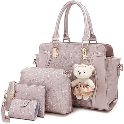 Ensemble de 4 sacs à main pour femme avec ours en peluche, un sac