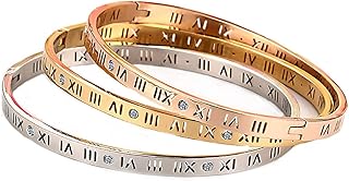 Bracelet élégant en acier inoxydable pour femme incrusté de strass et chiffres romains