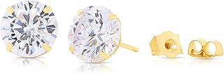 Boucles d'oreilles solitaires circulaires parsemées de zircons cubiques en or pur 10 carats