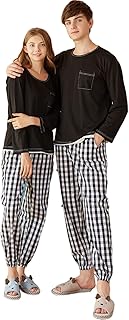 Ensembles de pyjama assortis en coton pour couples, pyjama à manches longues