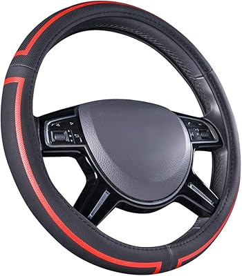 Couvre volant en cuir amazonbasics 15 pouces, noir et rouge
