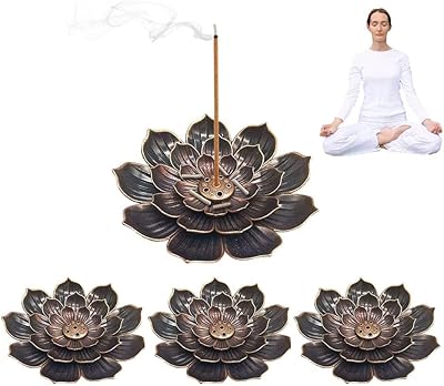 Porte-encens en laiton 4 pièces, porte-bâtons d'encens lotus, brûleur d'encens cône récupérateur