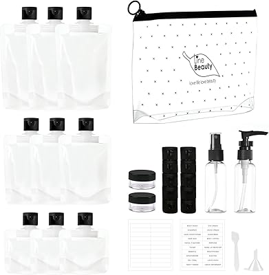 Kit de 28 bouteilles de voyage pour articles de toilette récipients rechargeables anti-fuite