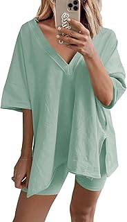Ensemble d'été deux pièces pour femme t-shirt à col en v short