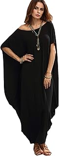 Robe longue pour femme à col bateau et manches larges motif chauve-souris