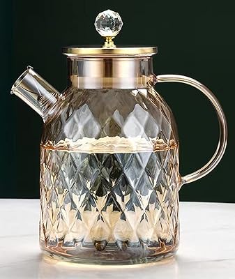 Carafe en verre borosilicate de 1,8 l avec couvercle, pichet à eau