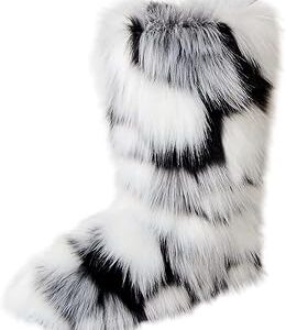 Bottes en fausse fourrure gegefur pour femme, bottes mi-mollet en fourrure moelleuse, bottes d'extérieur chaudes et confortables, rose noir et blanc, 9. Votre satisfaction, notre priorité chez Diaytar