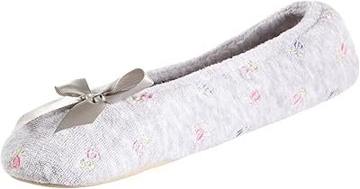 Pantoufles ballerines brodées en tissu éponge iso toner pour femme, bleu
