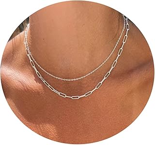 Collier superposé avec trombone plaqué argent pour femme chaîne de base