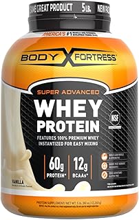 Poudre de protéine de lactosérum super avancée body fortress, aromatisée à la vanille