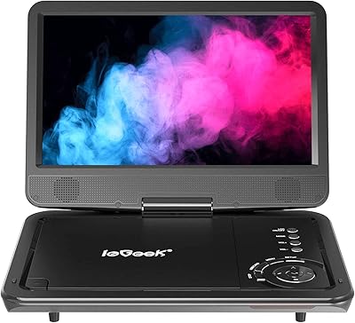 Lecteur dvd portable 12,5 pouces avec écran rotatif à 360 degrés, batterie rechargeable
