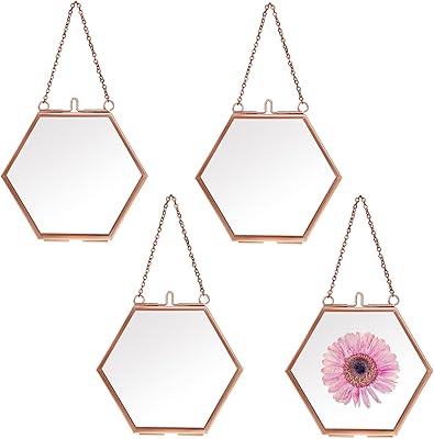Ensemble de 4 pièces cadre photo hexagonal en verre or rose avec d'exposition